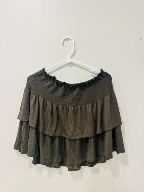 white birch Olive Green Tiered Mini Skirt